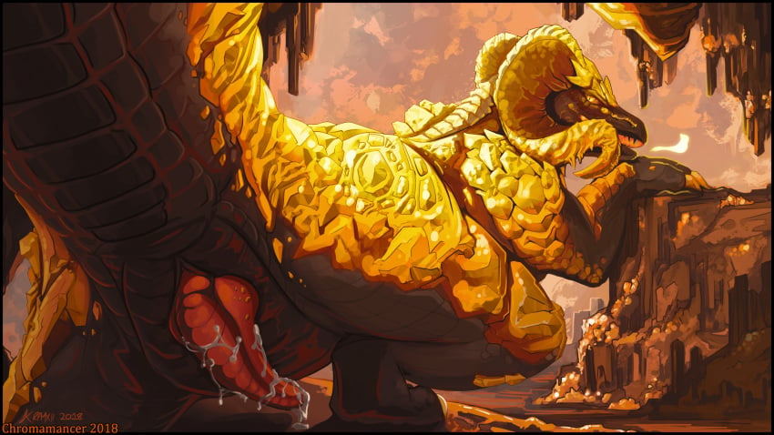 2018 anus ass capcom chromamancer cum cum_on_ground cum_on_penis digital_media_(artwork) dragon erection feral hi_res krayxii kulve_taroth looking_at_viewer looking_back male male_only monster_hunter monster_hunter_world open_mouth penis scales scalie smile solo teeth video_games