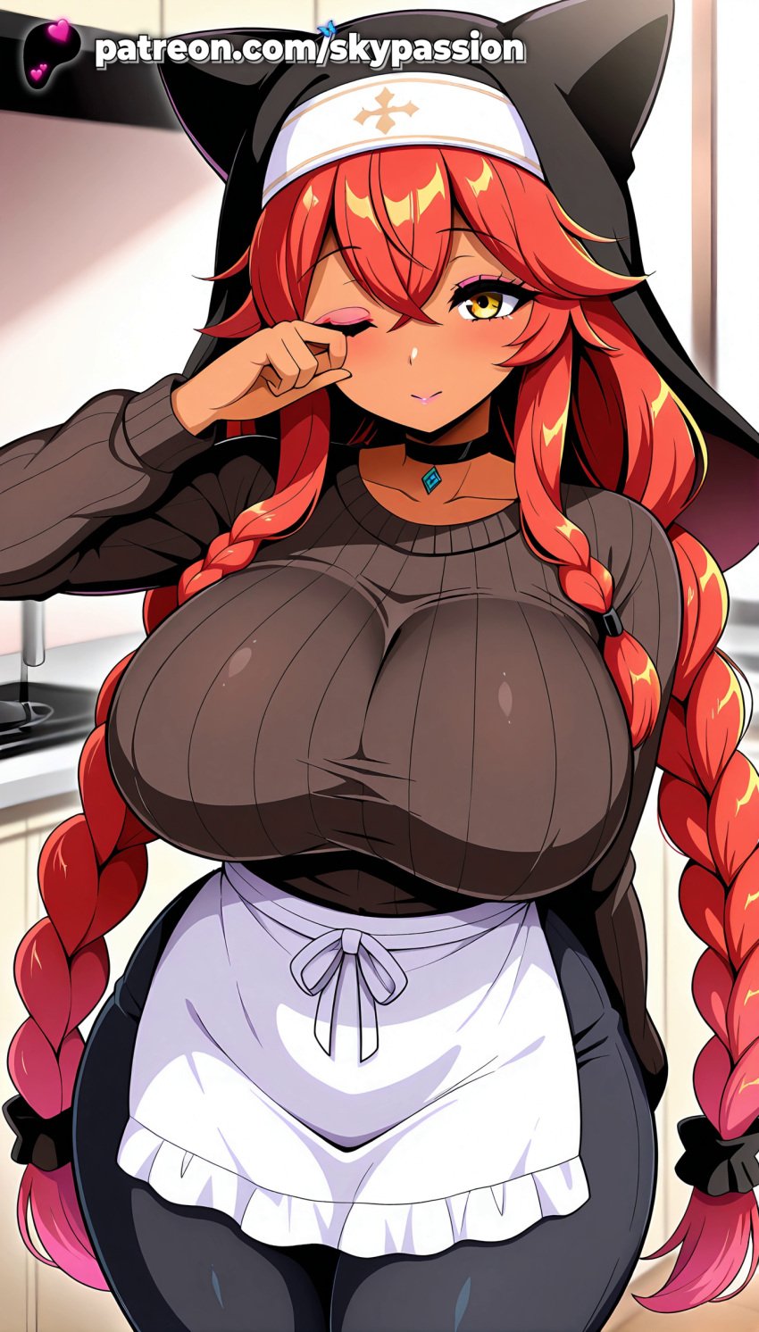 1girls 2025 ahoge ai_assisted ai_generated anime artist_name black_bow black_choker blush bow braid braided_ponytail breast breasts breasts breasts bust chest choker cleavage clothed_female clothes_lift collarbone dark-skinned_female dark_skin dress dress_lift eyebrows_visible_through_hair female_focus female_only glasses hair_between_eyes hairband hairbow heart_choker hi_res high_quality high_resolution highres jewelry lifted_by_self long_braid long_hair long_sleeves looking_at_viewer lupusregina_beta overlord_(maruyama) patreon patreon_username puffy_sleeves red_hair single_braid sitting skirt_lift skypassion solo stable_diffusion tan thick_thighs thigh_strap thighs twin_braids watermark yellow_eyes