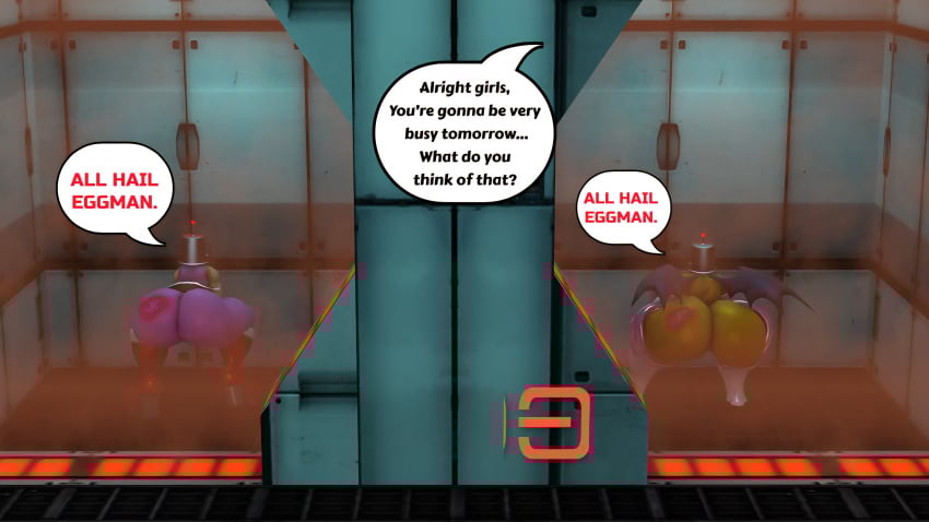 100acrew 2025 2girls amy_rose anthro ass ass_focus bat_girl bent_over brainwashed bucket_helmet chum_bucket chum_bucket_bucket_helmet dialogue drone female female_only hands_on_wall hedgehog hedgehog_girl huge_ass mind_control mobian mobian_(species) nude pink_body pink_fur rouge_the_bat sega sfm sonic_(series) sonic_the_hedgehog_(series) source_filmmaker speech_bubble