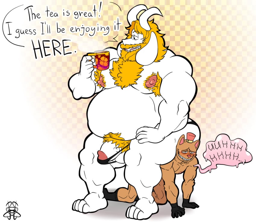 anthro asgore_dreemurr balls bara bobthetanuki boss_monster burgerpants duo feline gay gay_domination homosexual male male_only mammal objectified penis undertale video_games yaoi