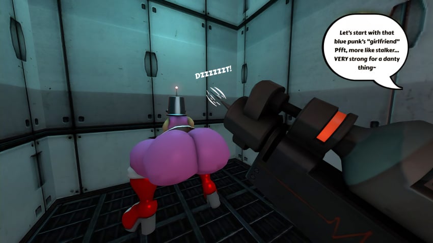 100acrew 1girls 2025 amy_rose anthro ass ass_focus bent_over brainwashed bucket_helmet chum_bucket chum_bucket_bucket_helmet clothes dialogue drone female female_only hands_on_wall hedgehog hedgehog_girl huge_ass mind_control mobian mobian_(species) pink_body pink_fur red_dress sega sfm sonic_(series) sonic_the_hedgehog_(series) source_filmmaker speech_bubble