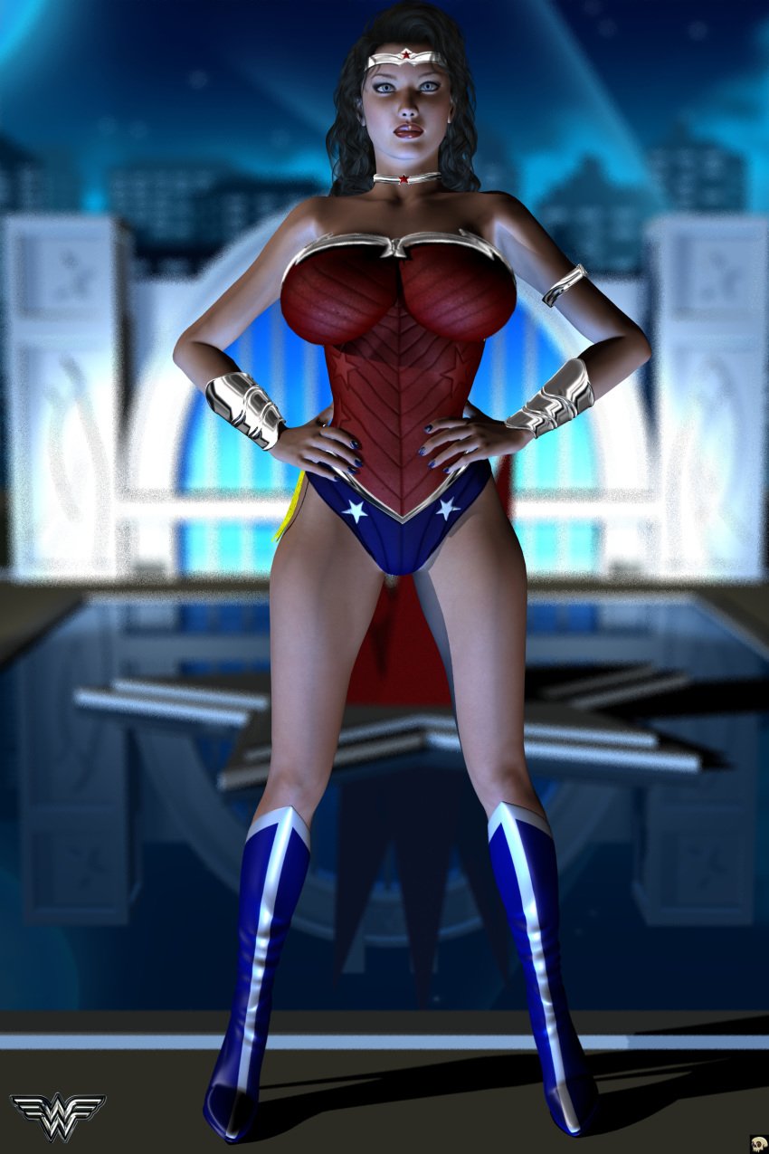 1girls 3d bare_shoulders big_breasts black_hair blue_eyes boots bracer busty choker cleavage curvy dc dc_comics detailed_background diana_prince eyelashes female female_only front_view hand_on_hip hands_on_hip hands_on_hips high_heel_boots high_heels hourglass_figure human leotard long_hair looking_at_viewer nail_polish night outdoor outside pose posing shadow shiny shiny_skin solo spread_legs spreading standing superheroine tiara voluptuous water wide_hips wonder_woman wonder_woman_(series) xskullheadx