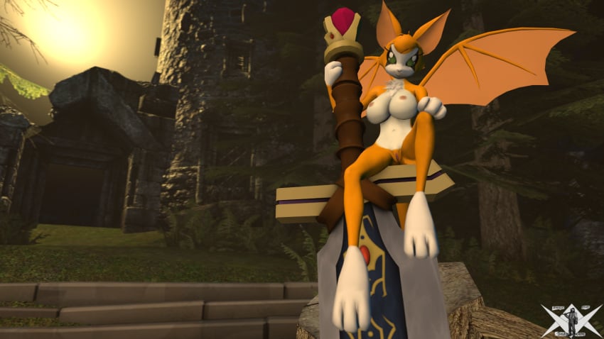 3d aharah anthro ass big_breasts blade breasts clitoral_hood clitoris dust:_an_elysian_tail erect_nipples female fidget furry hi_res knightashshadowborne knightsfm looking_at_viewer mammal melee_weapon membranous_wings nipples outside presenting presenting_pussy pussy signature solo spread_legs spreading sword video_games weapon wings