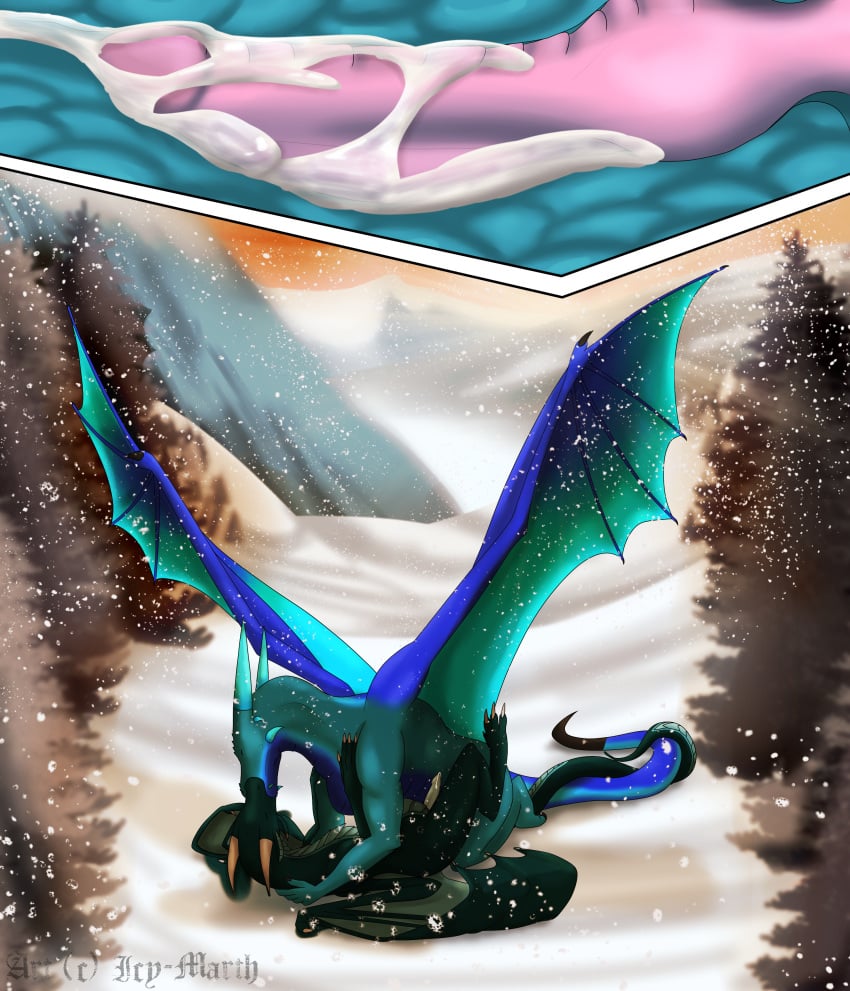 2017 3_toes absurd_res anal anal_sex animal_genitalia animal_penis anus blue_penis blue_scales claws closed_eyes cum cum_in_ass cum_inside cum_while_penetrated cumshot cutaway detailed_background dewclaw dragon duo ejaculation entwined_tails erection feral feral_on_feral forest garo garo_(garoshadowscale) garoshadowscale hands-free hi_res hindpaw horn ice_dragon icy-marth internal kissing lying male male_penetrating membranous_wings missionary_position mountain nude on_back orgasm paws penetration penis pink_penis precum reptile scales scalie sex shaded shard shard_(aquafreeze) snow spread_legs spreading sunset toe_claws toes tree western_dragon wings yaoi