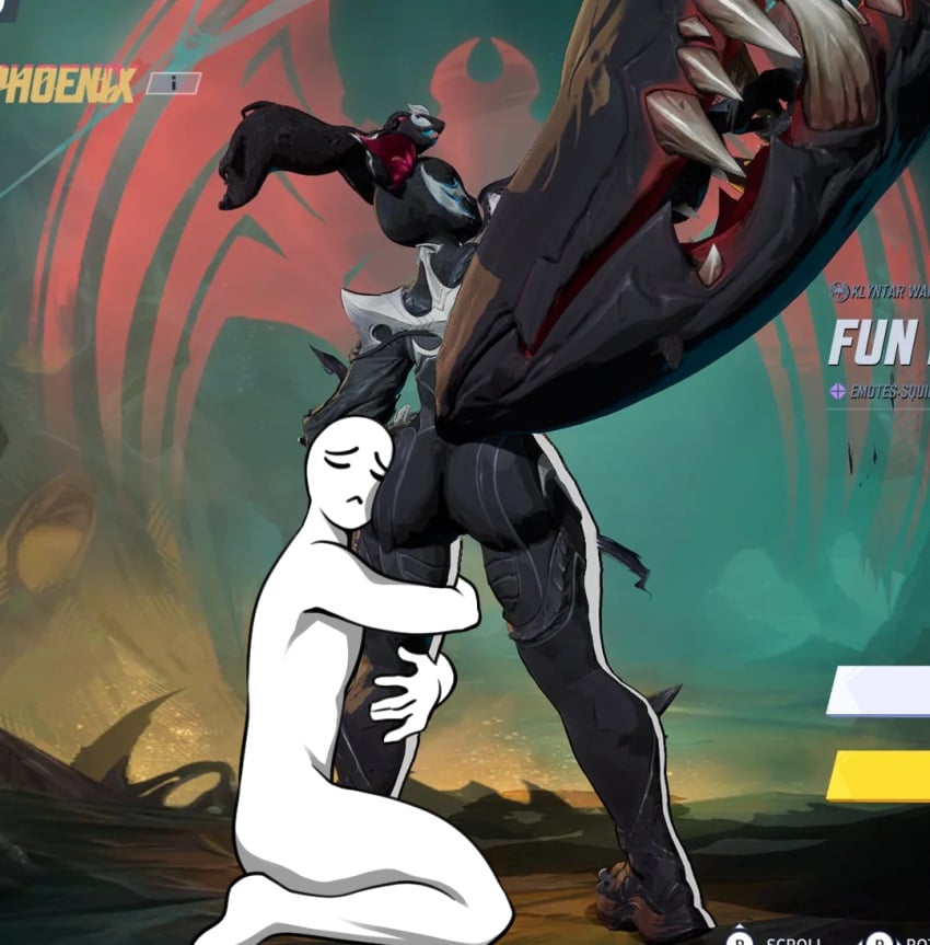 1girl ass ass_focus big_ass browntable_enc clinging edit edited edited_official_artwork edited_screencap female huge_ass hugging hugging_another hugging_legs marvel marvel_rivals maudrawz meme screenshot_edit self_insert she-venom squirrel_girl_(marvel) squirrel_girl_(marvel_rivals) squirrel_girl_(symbiote_squirrel) symbiote tail thick thick_ass thick_thighs thighs