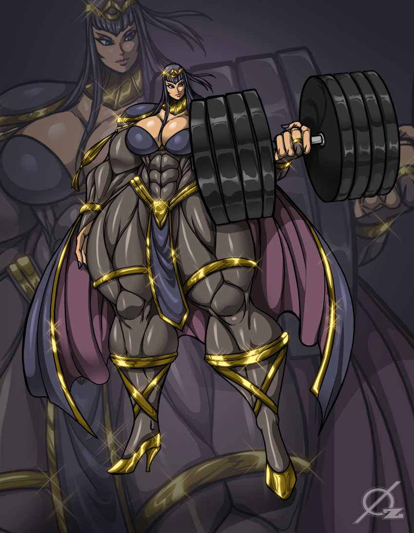 breasts dumbbell extreme_muscles female fire_emblem fire_emblem_awakening huge_breasts muscles muscular_female osmar-shotgun tharja_(fire_emblem) weightlifting