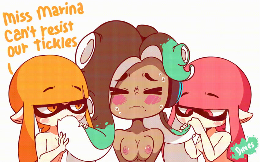 >_< 2018 2d 3girls animal_humanoid animated blush breasts cephalopod cephalopod_humanoid closed_eyes dark-skinned_female dark_skin dated diives domino_mask facial female female_only gif green_eyes group humanoid ink inkling inkling_girl innuendo interracial interspecies kaori_(splatoon) lesbian_sex licking looping_animation marina_(splatoon) marine marine_humanoid mask mole_(marking) mollusk mollusk_humanoid multiple_girls nintendo nipples nude octoling open_mouth oral orange_eyes orange_hair orgasm patreon pink_eyes pink_hair sex simple_background splatoon splatoon_(series) splatoon_1 splatoon_2 sucking suction_cup sweat tentacle tentacle_hair tentacle_in_mouth text tongue tongue_out topless uncommon_stimulation watermark yuri