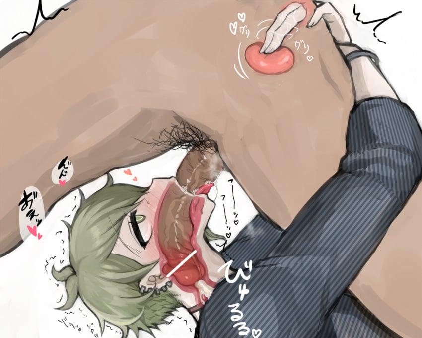 <3 2boys blush censored cum_in_mouth danganronpa deepthroat fingering gay green_eyes green_hair male male_only new_danganronpa_v3 oral oral_sex oral_with_prostate_stimulation piercings prostate prostate_milking prostate_stimulation pubic_hair puru rantaro_amami smooth_skin x-ray yaoi