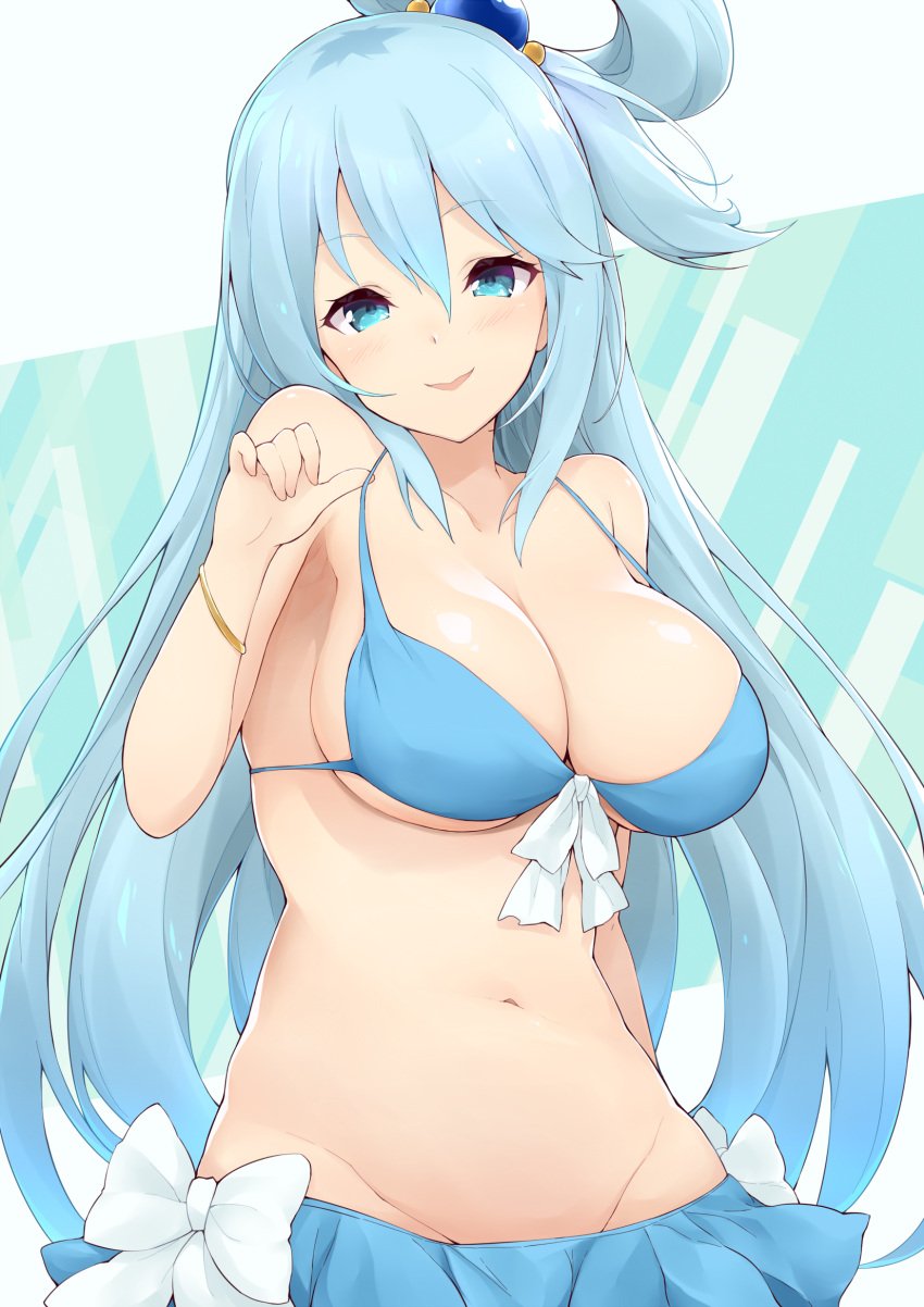 1girls adult adult_female aqua_(konosuba) aqua_eyes aqua_eyes_female bare_arms bare_belly bare_chest bare_hands bare_hips bare_midriff bare_navel bare_shoulders bare_skin belly belly_button big_breasts bikini bikini_bottom bikini_only bikini_pull bikini_top bikini_top_pull blue_background blue_bikini blue_bikini_bottom blue_bikini_top blue_eyebrows blue_eyes blue_eyes_female blue_hair blue_hair_female blue_string_bikini blue_swimsuit blue_swimwear blush blush_face blushed_face blushing_at_viewer blushing_face blushing_female bracelet breasts busty busty_female busty_girl cleavage collarbone curvy curvy_body curvy_female curvy_figure curvy_hips cyan_eyes cyan_eyes_female dot_nose elbows exposed_arms exposed_belly exposed_chest exposed_hips exposed_midriff exposed_navel exposed_shoulders exposed_skin eyebrows_visible_through_hair fair_skin female female_only fingers hair_between_eyes high_resolution highres hourglass_figure jampen kono_subarashii_sekai_ni_shukufuku_wo! large_breasts lean_body lean_figure legs light-skinned_female light_skin long_hair looking_at_viewer mature mature_female narrow_waist navel open_mouth open_mouth_smile parted_lips shoulders simple_background slender_body slender_waist slim_girl slim_waist smooth_skin solo standing string_bikini swimsuit swimsuit_pull swimwear thick_thighs thighs thin_waist tongue underboob upper_body v-line white_background wide_hips