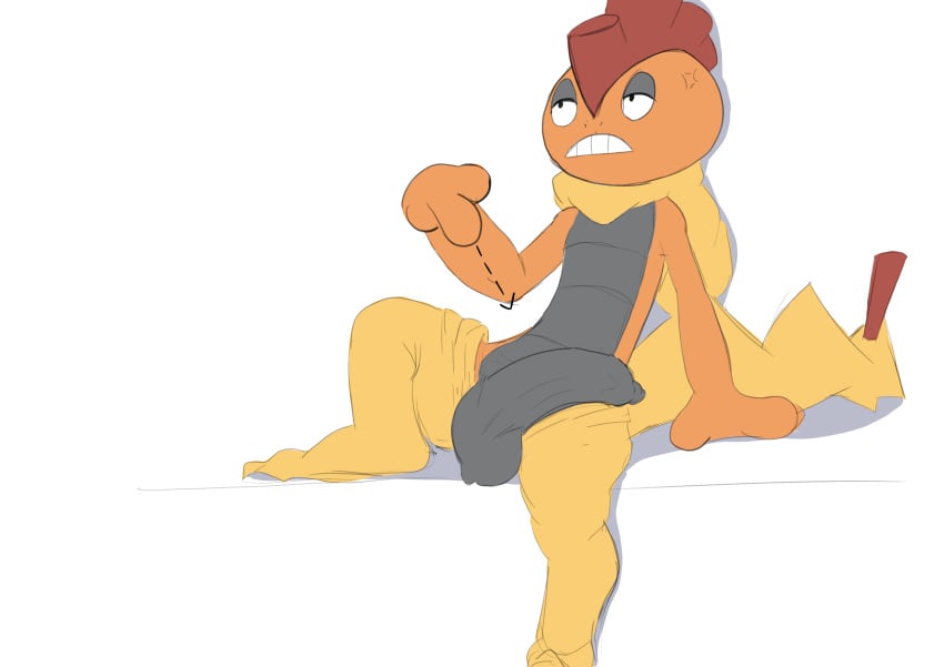 anthro balls clothed clothing demanding flaccid foreskin frustrated game_freak generation_5_pokemon genitals gesture hand_gesture hi_res male nintendo partially_clothed penis pointing pointing_at_penis pokemon pokemon_(species) presenting presenting_penis revealing_penis scrafty solo twerpishimp