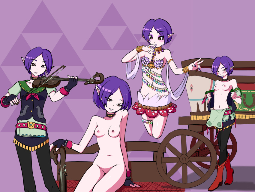 1girls big_breasts blush breasts brown_eyes flashing flashing_breasts foolintisimo large_breasts looking_at_viewer nude nude_female pointy_ears purple_hair the_legend_of_zelda violynne