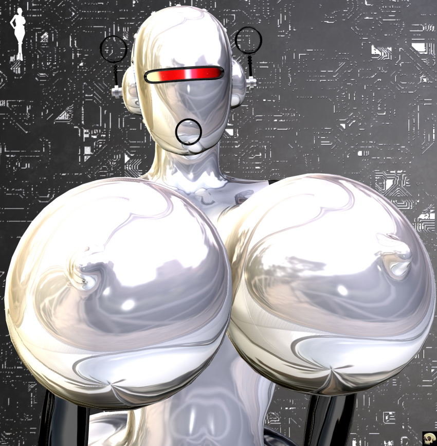 1girls 3d android bald bare_shoulders big_breasts busty cleavage curvy detailed_background erect_nipple erect_nipples female female_only fembot_(xskullheadx) front_view hourglass_figure humanoid looking_at_viewer pose posing shiny shiny_skin silver_skin solo standing voluptuous wide_hips xskullheadx