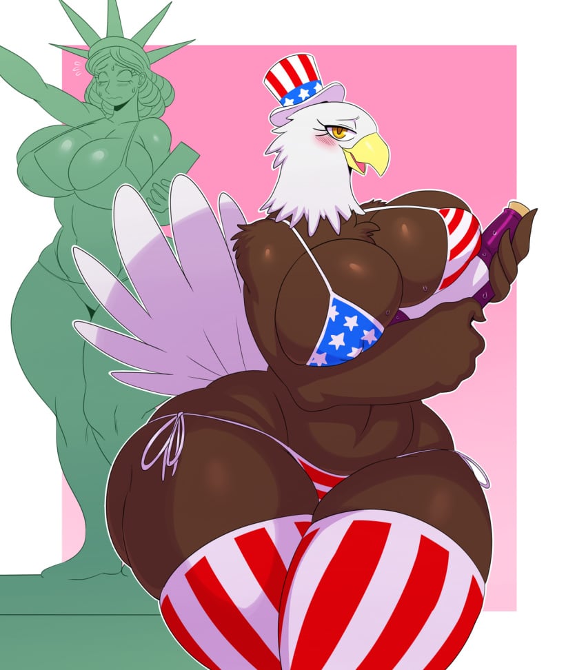 2018 2girls american_flag american_flag_bikini american_flag_hat american_flag_legwear ass bald_eagle big_ass big_breasts big_butt bikini blush blushing breast_press breasts butt eagle female female_only furry golden_eyes hips huge_ass huge_breasts huge_butt humanized large_ass large_breasts large_butt sssonic2 statue statue_of_liberty thick thick_ass thick_legs thick_thighs thighhighs thighs united_states_of_america wide_hips