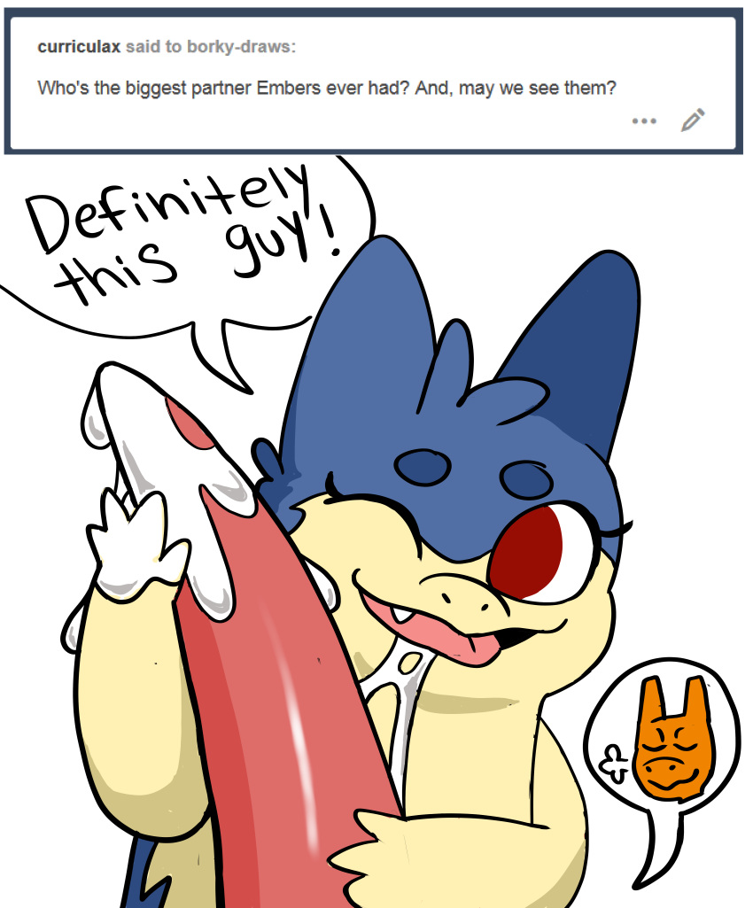 1boy ambiguous_gender bork charizard cum cum_in_mouth cum_inside digital_media_(artwork) dragon fellatio female feral furry interspecies nintendo oral penis pokemon pokemon_(species) pokemon_gsc pokemon_rgby red_eyes scalie simple_background text tumblr typhlosion video_games