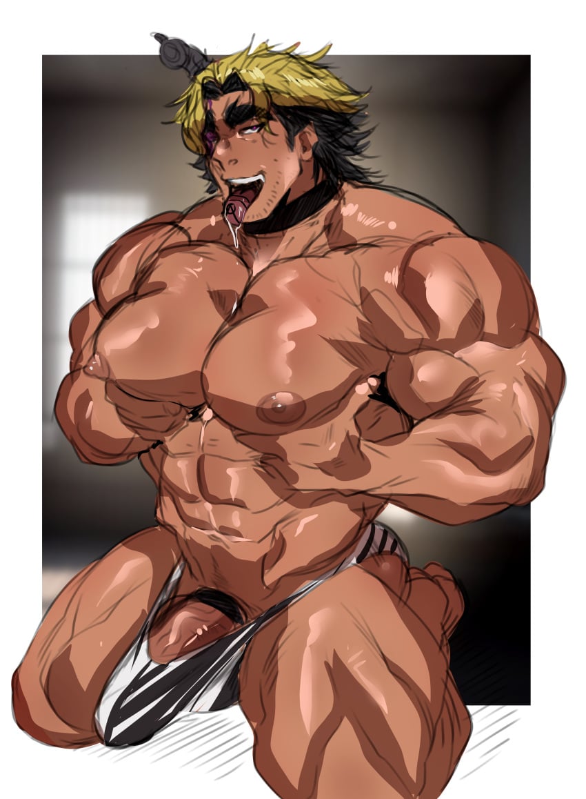 abs bara biceps big_bulge big_penis bulge erection erection_under_clothes housamo male male_nipples male_only manly muscular_male nipples pecs penis penis_outline robokeh tokyo_afterschool_summoners underwear