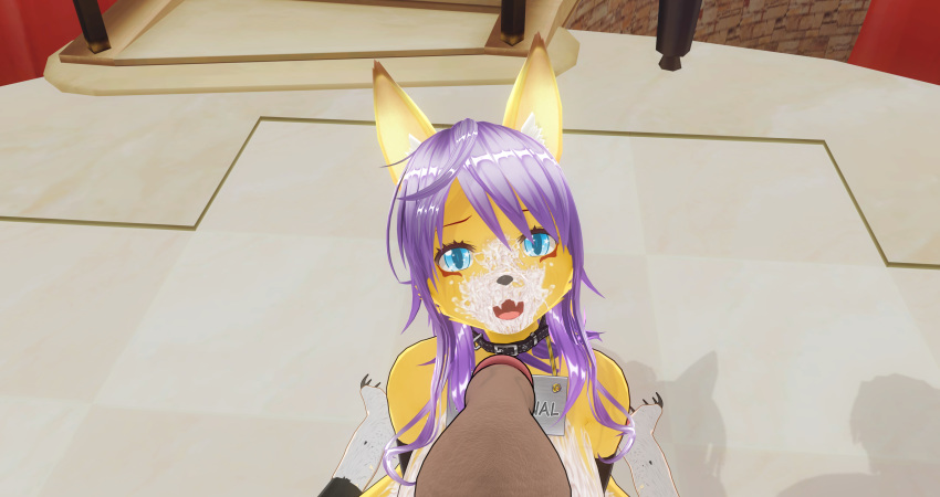 animal_ears bukkake cm3d2 cum custom_maid_3d digimon disembodied_penis furry hair penis purple_hair renamon tagme yellow_skin