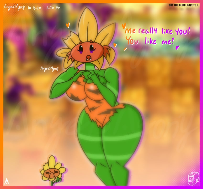 2d 2d_(artwork) 2girls agonywelds angelsagony anthro ass cavewoman female looking_at_viewer muscles muscular muscular_female plant plant_girl plants_vs_zombies primal_sunflower_(pvz) pvz question_mark sharp_teeth shy sunflower sunflower_(pvz) talking_to_viewer taller_female taller_girl thick_ass thick_thighs thighs wide_hips