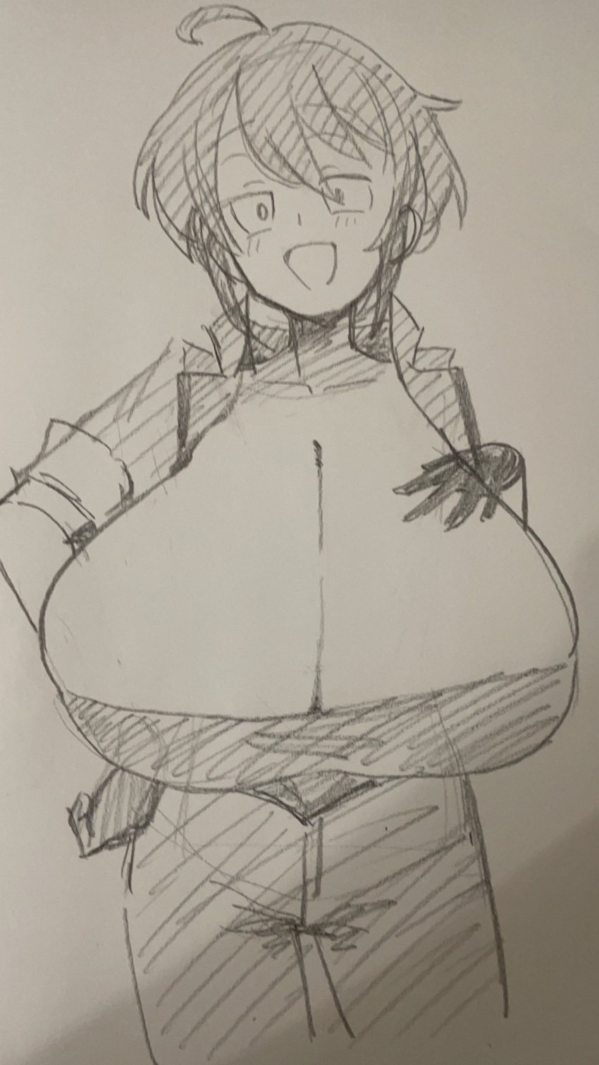 30th_video_rentals alternate_breast_size big_breasts black_hair breasts breasts_bigger_than_head cleavage curvy doodle female_focus female_only huge_breasts indie_virtual_youtuber jumpsuit kataochi_chuuko large_breasts looking_at_viewer mssr8nt nakako_kataochi plump posing short_hair sketch smile solo solo_female top_heavy traditional_drawing_(artwork) virtual_youtuber