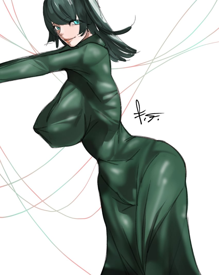 1female big_ass big_breasts big_butt female femme_fatale_(vk_artist) fubuki_(one-punch_man) green_eyes green_eyes_female green_hair green_hair_female light-skinned_female light_skin one-punch_man shiny shiny_skin white_skin