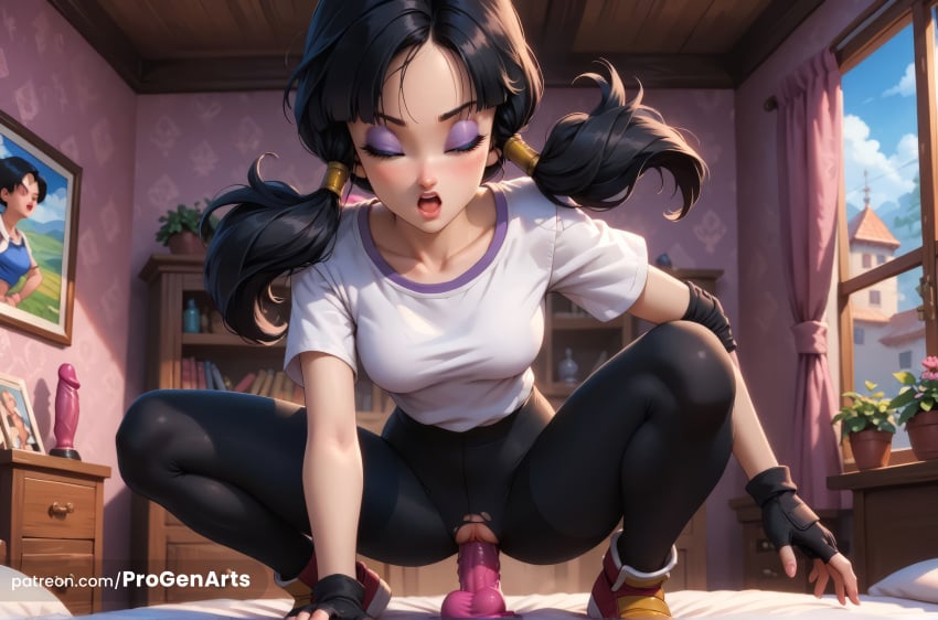 1girls ai_generated arm_support artist_name bed bedroom black_gloves black_hair black_pantyhose blush breasts closed_eyes cloud collarbone curtains day dildo dildo_riding dragon_ball dragon_ball_super dragon_ball_z female_masturbation fingerless_gloves flower_pot gloves hi_res indoors lips lipstick long_hair low_twintails makeup masturbation medium_breasts no_panties object_insertion on_bed open_mouth open_window pantyhose patreon_username photo_\(object\) picture_frame plant potted_plant progenarts pussy pussy_juice red_footwear sex_toy shelf shirt shoes short_sleeves single_glove solo spread_legs squatting squatting_cowgirl_position t-shirt thighband_pantyhose torn_clothes torn_pantyhose twintails uncensored vaginal_penetration videl videl_(dragon_ball_super) web_address white_shirt window