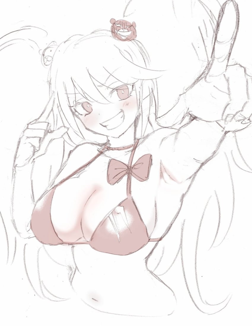 2024 bikini bikini_top blush breasts cleavage dadadaeki00 danganronpa danganronpa:_trigger_happy_havoc female female_focus female_only junko_enoshima sketch tied_hair twintails white_background