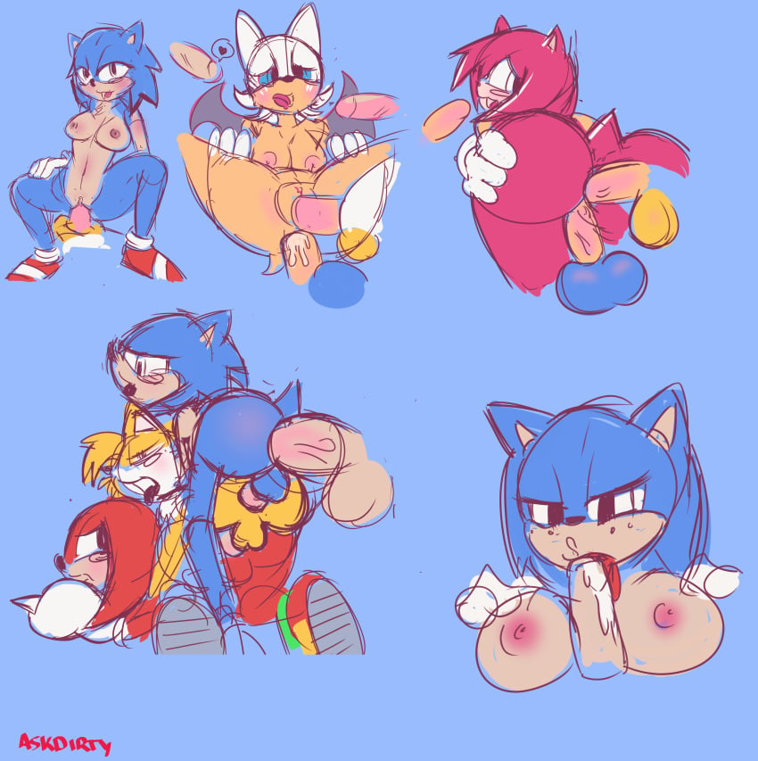 amy_rose anal anthro balls bat bent_over breasts dirtyscoundrel double_penetration erection exposed_torso female footwear handwear humanoid knuckles_the_echidna male mammal penetration penis pussy rouge_the_bat rule_63 simple_background sonic_(series) sonic_the_hedgehog sonique_the_hedgehog straight tails_the_fox team_sonic team_sonique tripple yaoi