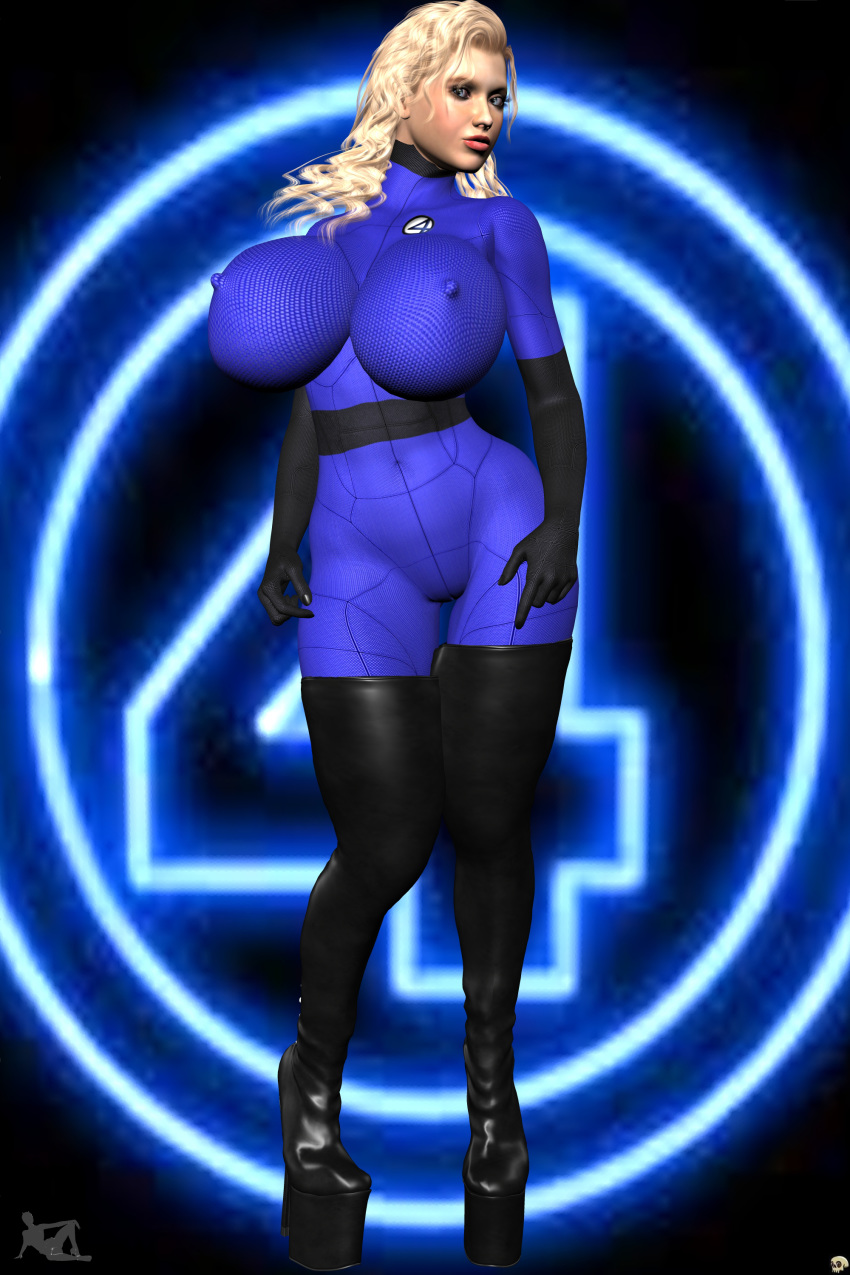 1girls 3d belt big_breasts black_footwear black_gloves black_legwear black_stockings blonde_hair blue_eyes bodysuit boots busty cleavage curvy detailed_background elbow_gloves erect_nipple erect_nipples eyelashes eyeshadow fantastic_four female female_only footwear front_view gloves high_heels hourglass_figure human invisible_woman legwear long_hair looking_at_viewer marvel nipple_bulge pose posing solo standing stockings sue_storm voluptuous wide_hips xskullheadx yellow_hair