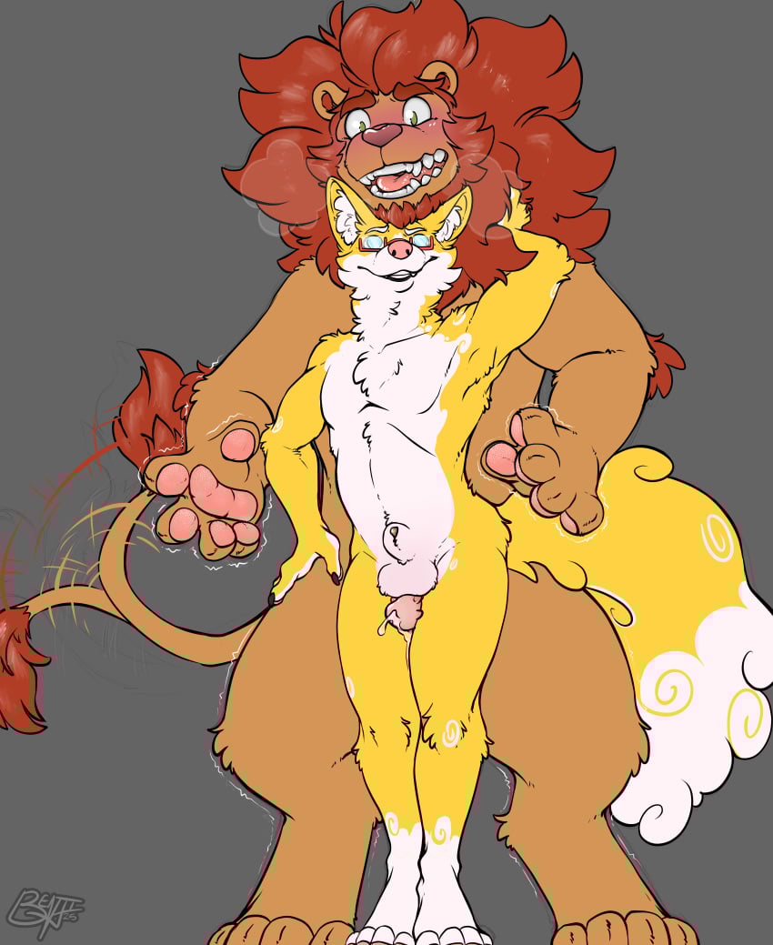 2025 4_toes 5_fingers absurd_res air_(htodinth) alder_(shanghaiohmy) animal_genitalia anthro arm_tuft balls beard benji_(artist) biped blue_eyes bodily_fluids breath canid canine colored confident contrapposto countershade_balls countershade_feet countershade_fur countershade_genitalia countershade_hands countershade_sheath countershade_torso countershading digitigrade dripping duo elbow_tuft erection eyebrows eyewear facial_hair feet felid fingers fluffy fox fur genital_fluids genitals glasses green_eyes grey_background hand_on_leg hand_on_neck hand_on_thigh hi_res inner_ear_fluff interspecies leaking_precum lion male male/male mammal mane monotone_background nonbinary_(lore) open_mouth orange_body orange_fur pantherine panting pawpads penile_spines penis pink_nose pink_pawpads pink_penis pink_tongue plantigrade precum precum_drip red_eyewear red_glasses red_mane romantic romantic_couple sex shaking sharp_teeth sheath sheath_peek signature simple_background size_difference spiral_markings tail tail_motion tail_tuft tailwag tan_body tan_fur teeth thick_eyebrows thigh_sex toes tongue trembling tuft wearing_glasses