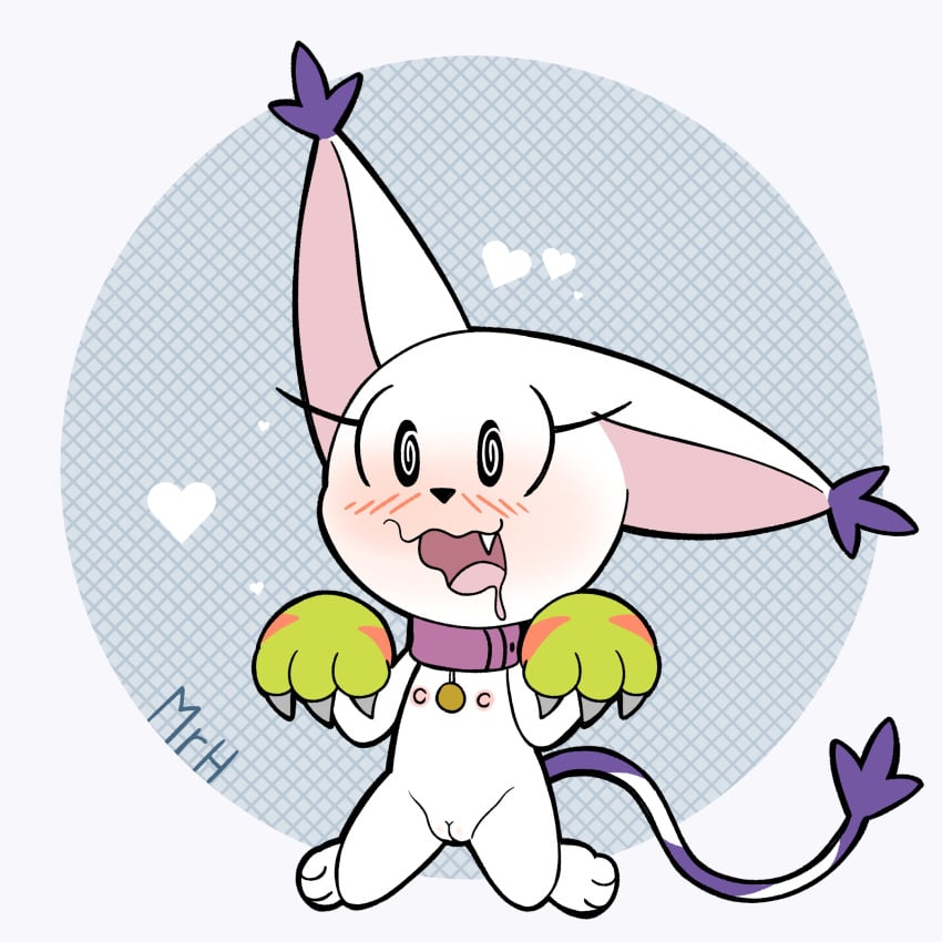 :3 @_@ anthro bandai_namco bianc_(el_senor_erizo) blush bondage claws clothing collar digimon digimon_(species) el_senor_erizo eyelashes felid female fur gatomon genitals gloves handwear hi_res kneeling mammal nipples nude open_mouth paws petplay pussy roleplay smile solo spiral_eyes submissive tail white_body white_fur
