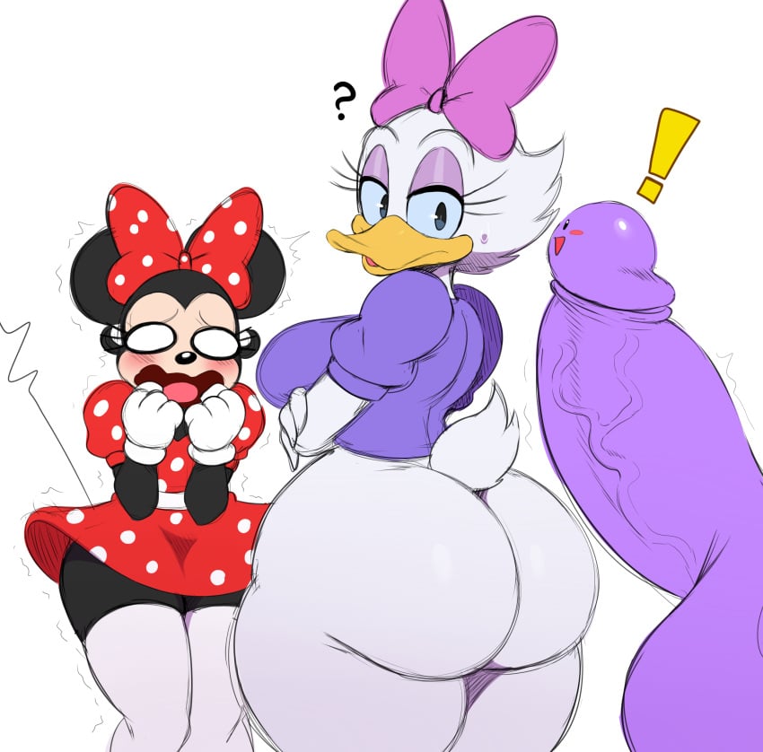 ! 2018 ? alternate_body_type ass avian balls beak big_butt bird blush bottomless breasts butt_crack clothed clothing daisy_duck disney duck eyelashes female flat_chest flat_chested furry humanoid_penis looking_back male mammal minnie_mouse mouse open_mouth penis rodent simple_background small_breasts soft_feathers sssonic2 white_background