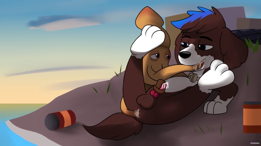 1boy 1other after_sex anal beach better_quality canid canine canine_penis cephalopod cub cum domestic_dog duo feral hd interspecies interspecies_sex lubed male male/male male_cub male_only masturbation mcsquidly moby moby_(paw_patrol) mollusk on_back oral paw_patrol paws penis portuguese_water_dog saliva sea squid tagme tentacle young