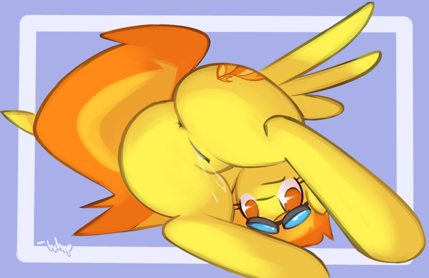 2013 anus ass cutie_mark digital_media_(artwork) equine eyewear feathered_wings feathers female feral friendship_is_magic goggles hair mammal multicolored_hair my_little_pony pegasus pussy pussy_juice signature solo spitfire_(mlp) two_tone_hair whoop wings wonderbolts_(mlp) yellow_feathers