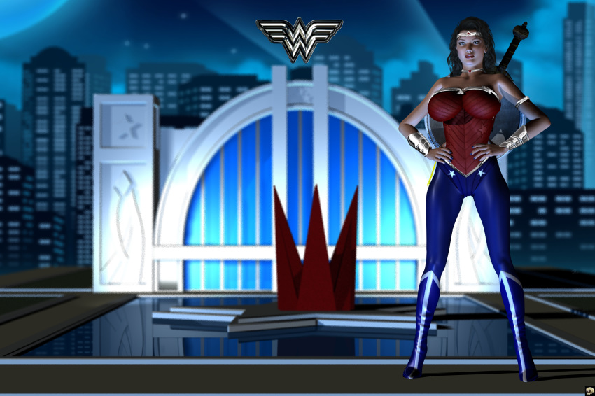 1girls 3d bare_shoulders big_breasts black_hair blue_eyes boots bracer busty choker cleavage curvy dc dc_comics detailed_background diana_prince eyelashes female female_only front_view hand_on_hip hands_on_hip hands_on_hips high_heel_boots high_heels hourglass_figure human leotard long_hair looking_at_viewer nail_polish night outdoor outside pants pose posing rope shadow shiny shiny_skin solo spread_legs spreading standing superheroine sword tiara voluptuous water wide_hips wonder_woman wonder_woman_(series) xskullheadx