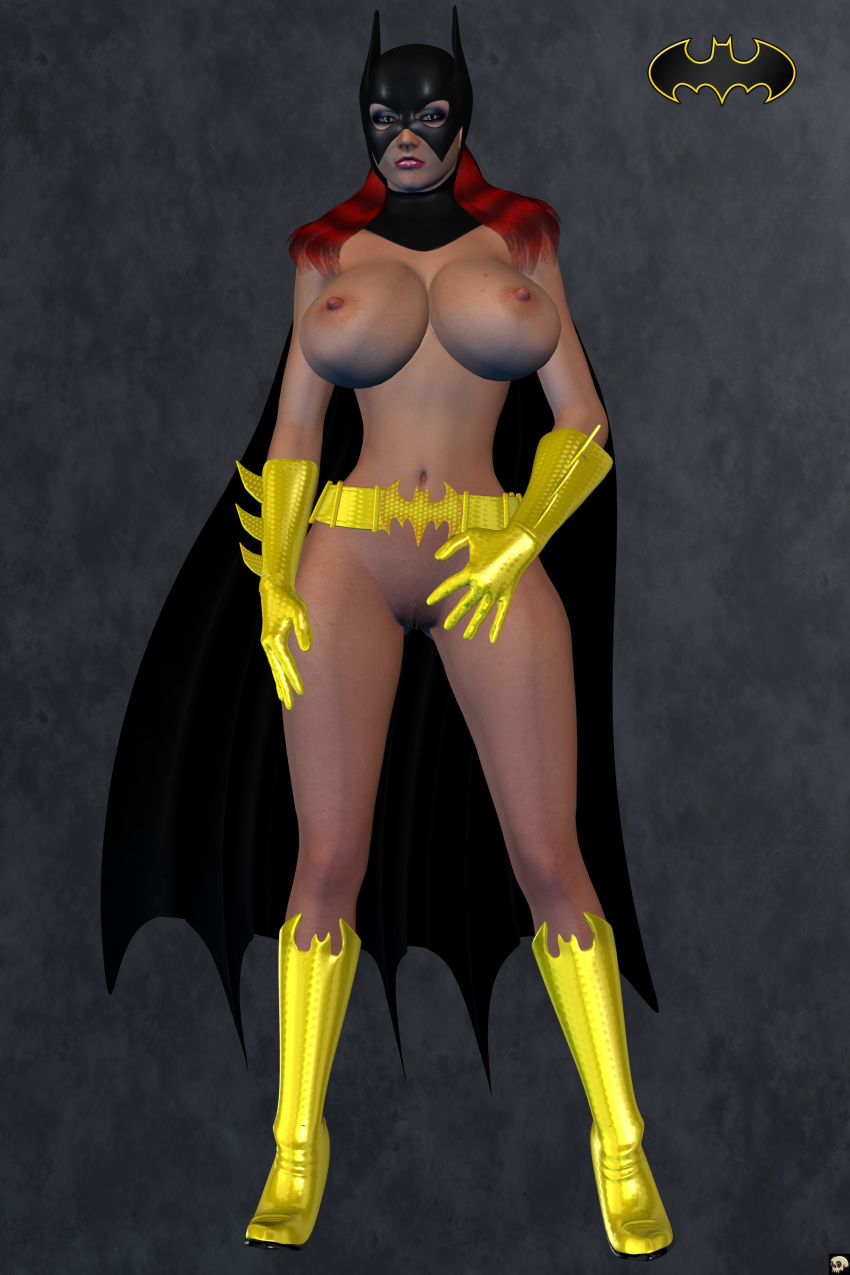 1girls 3d barbara_gordon batgirl batman_(series) belt big_breasts boots breasts busty cape curvy dc dc_comics erect_nipple erect_nipples eyelashes female female_only front_view gloves green_eyes hand_on_hip hands_on_hip hands_on_hips high_heel_boots high_heels hourglass_figure human lipstick long_hair looking_at_viewer makeup mask naked naked_boots naked_footwear naked_gloves nipples nude outdoor outside pose posing red_hair red_lipstick simple_background solo spread_legs spreading standing superheroine voluptuous wide_hips xskullheadx yellow_gloves