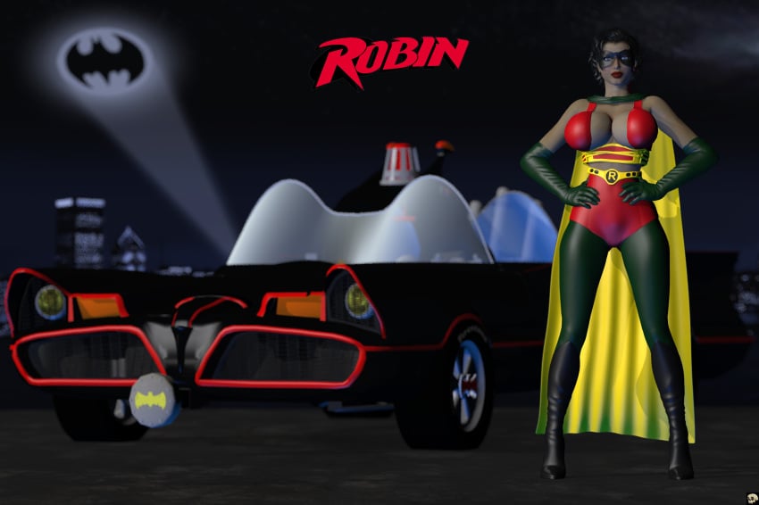 1girls 3d batman_(series) batmobile belt big_breasts black_hair blue_eyes bodysuit busty cape curvy dc dc_comics detailed_background elbow_gloves english_text eyelashes female female_only front_view genderswap gloves green_eyes green_gloves high_heel_boots high_heels hourglass_figure human lipstick looking_at_viewer makeup mask night outdoor outside pose posing red_lipstick robin_(dc) robin_(dc)_(other) rule_63 short_hair solo spread_legs spreading standing superheroine text voluptuous wide_hips xskullheadx