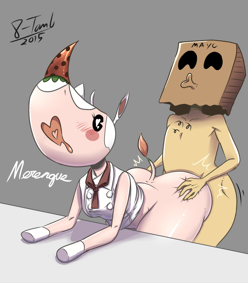 <3_eyes 2015 8-tomb animal_crossing anthro ass blush duo english_text female food_creature from_behind_position heart hi_res human human_on_anthro interspecies male mammal merengue_(animal_crossing) nintendo paper_bag penetration rhinoceros sex shortstack signature text unseen_male_face video_games