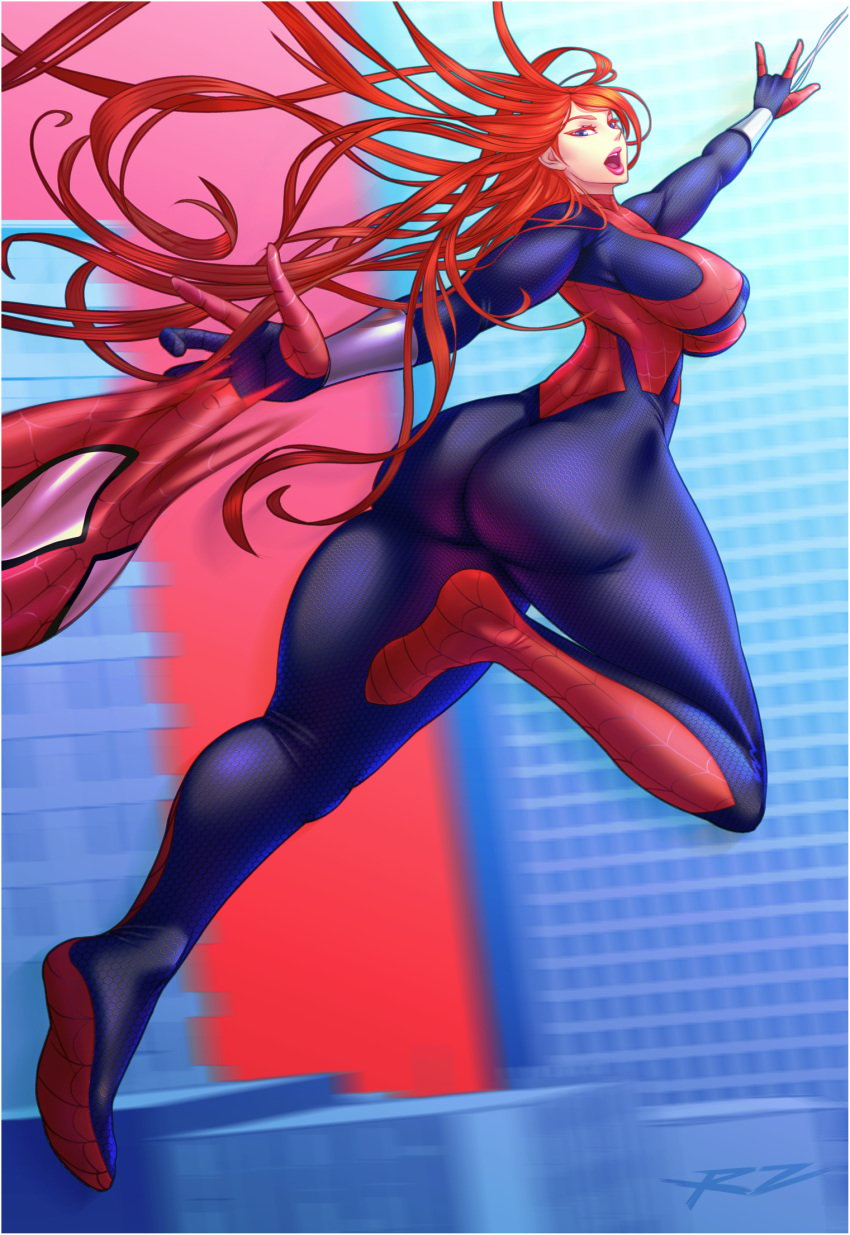 1girls ass big_ass big_breasts butt female female_only huge_breasts long_hair marvel nipple_bulge raidouzero red_hair redhead spider-girl spider-man_(series) superheroine thick