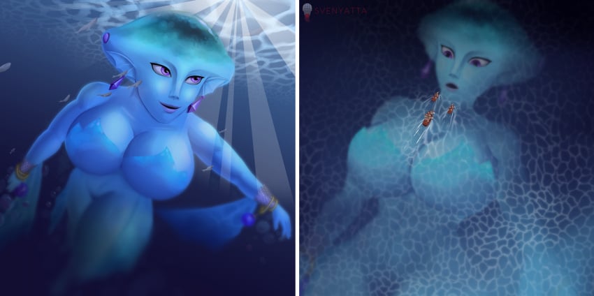 1girls female giantess huge_breasts macrophilia monster_girl nintendo ocarina_of_time princess_ruto size_difference size_fetish svenyatta the_legend_of_zelda thick_thighs underwater