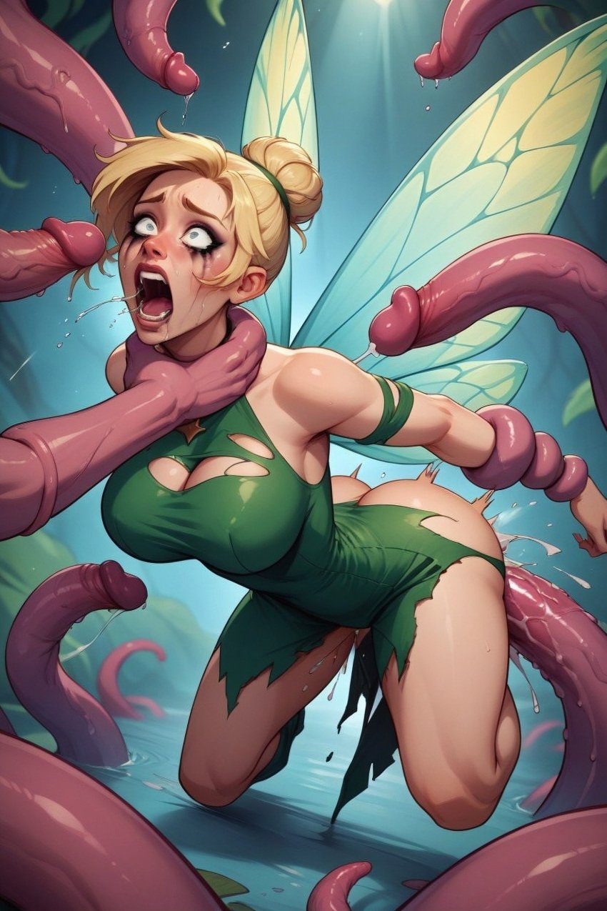 ai_generated anal big_ass big_breasts blonde_hair choker hair_bun motion_lines sex tentacle tentacle_sex tinker_bell