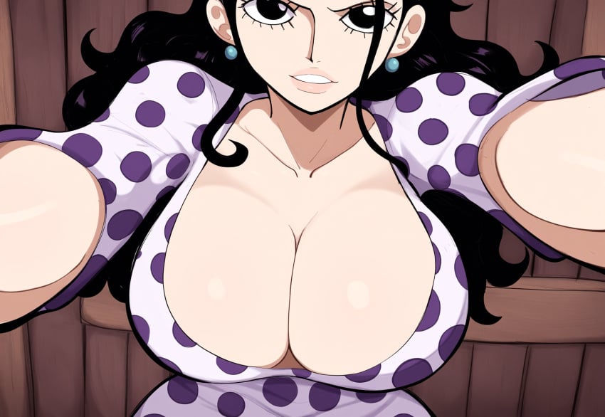 ai_generated big_breasts black_hair breast_focus cleavage close-up dress female female_only huge_breasts mullon novelai one_piece solo thick_lips viola_(one_piece)