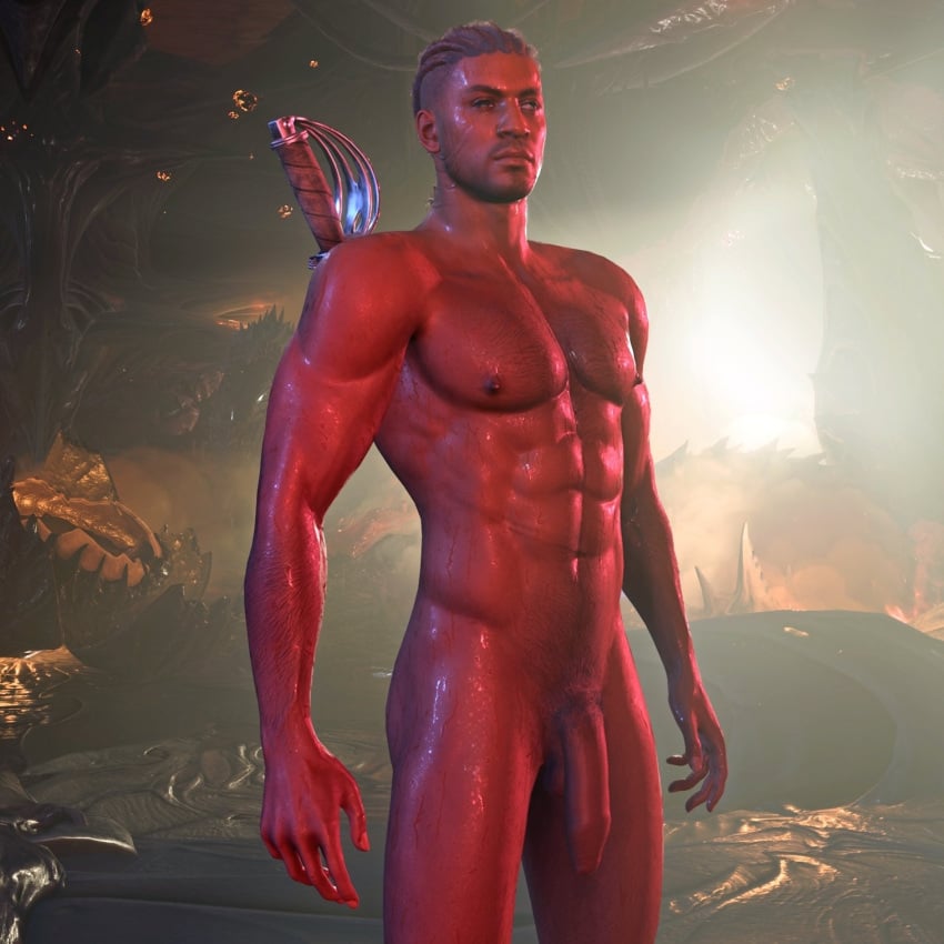 baldur's_gate baldur's_gate_3 dark-skinned_male dark_skin hung lewis_luke male male_nudity male_only melanin naked naked_male nude nude_male outdoor_nudity outdoors outside uncut wyll_ravengard