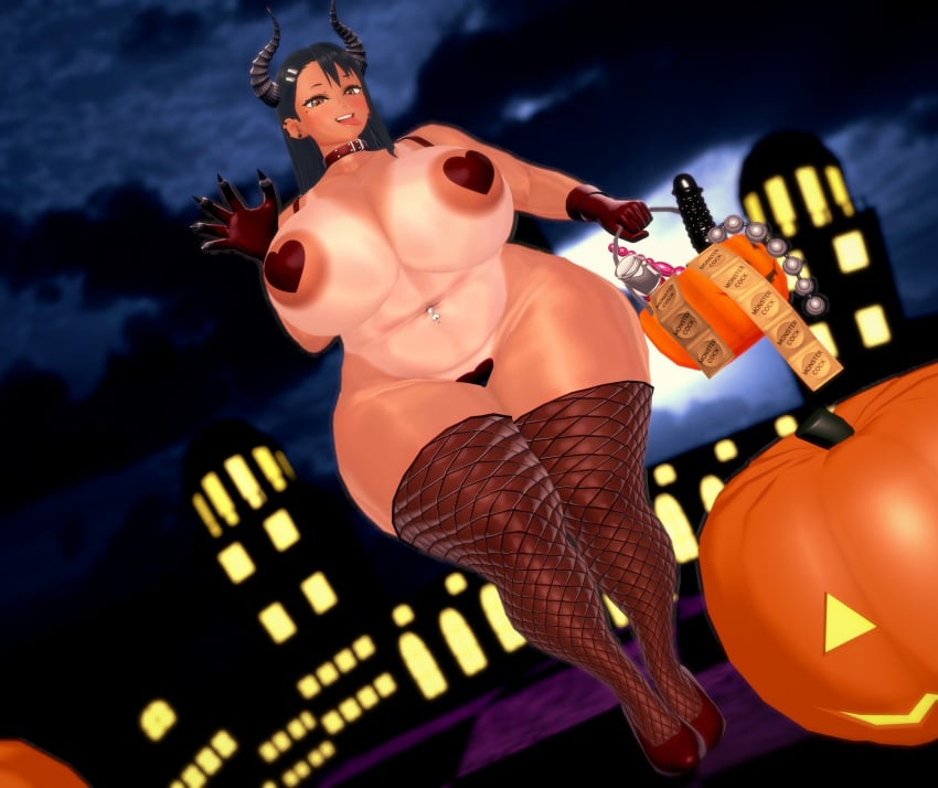 1girls big_breasts big_thighs blush breasts busty chubby cinnamon_tea covered_nipples covered_pussy curvy dark-skinned_female dark_skin female gigantic_breasts gigantic_thighs halloween hayase_nagatoro huge_breasts huge_thighs koikatsu large_breasts large_thighs massive_breasts massive_thighs navel navel_piercing please_don&#039;t_bully_me,_nagatoro thick_thighs thighs tongue_out uncensored voluptuous