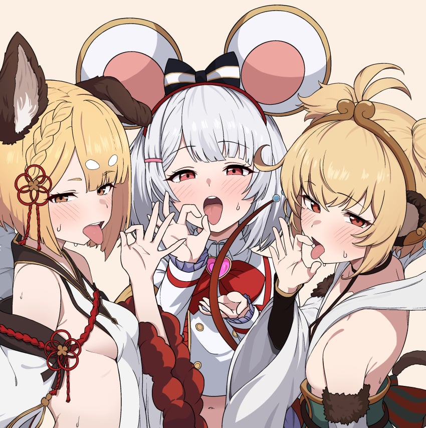 0haribo0 anchira_(granblue_fantasy) dog_ears erune granblue_fantasy human inviting_to_oral monkey_ears sex_invitation sideboob suggestive_gesture suggestive_look vajra_(granblue_fantasy) vikala_(granblue_fantasy)