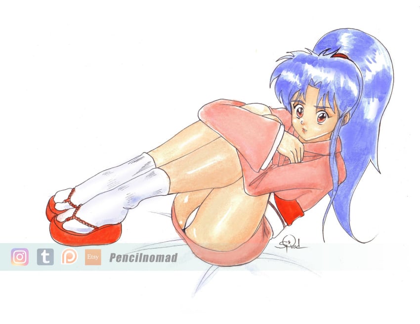 1girls blue_hair botan breasts female female_only large_breasts long_hair pale-skinned_female pale_skin panties pencilnomad presenting shinigami shounen_jump solo upskirt watercolor_(artwork) white_panties yu_yu_hakusho yukata