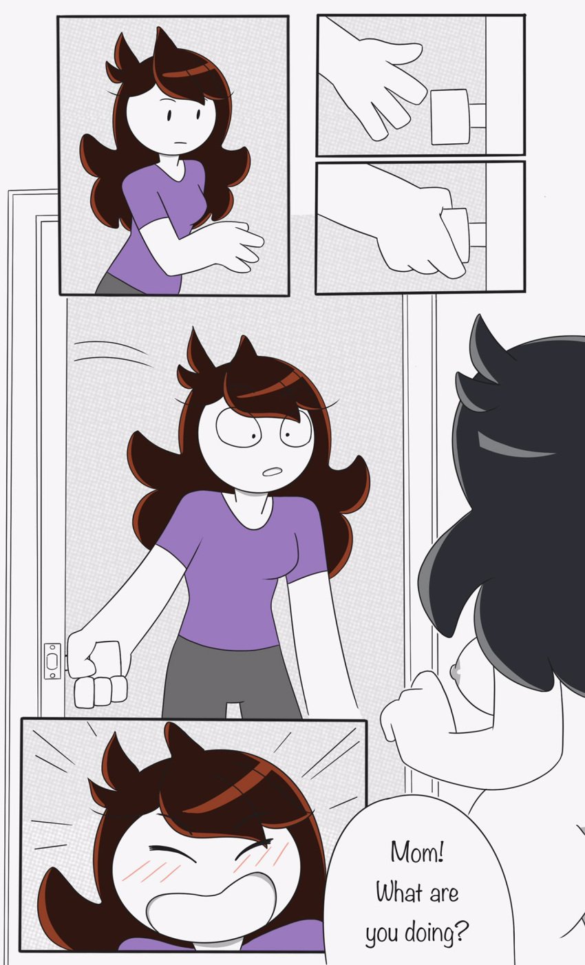 2girls age_difference black_hair blush breasts brown_hair comic dialogue english english_text female female/female female_focus female_only incest jaiden jaiden_animations jaidenanimations jaidens_mom long_hair medium_breasts milf mother mother_and_daughter multiple_girls photo purple_shirt tagme text thrumbo white_skin youtube youtuber yuri