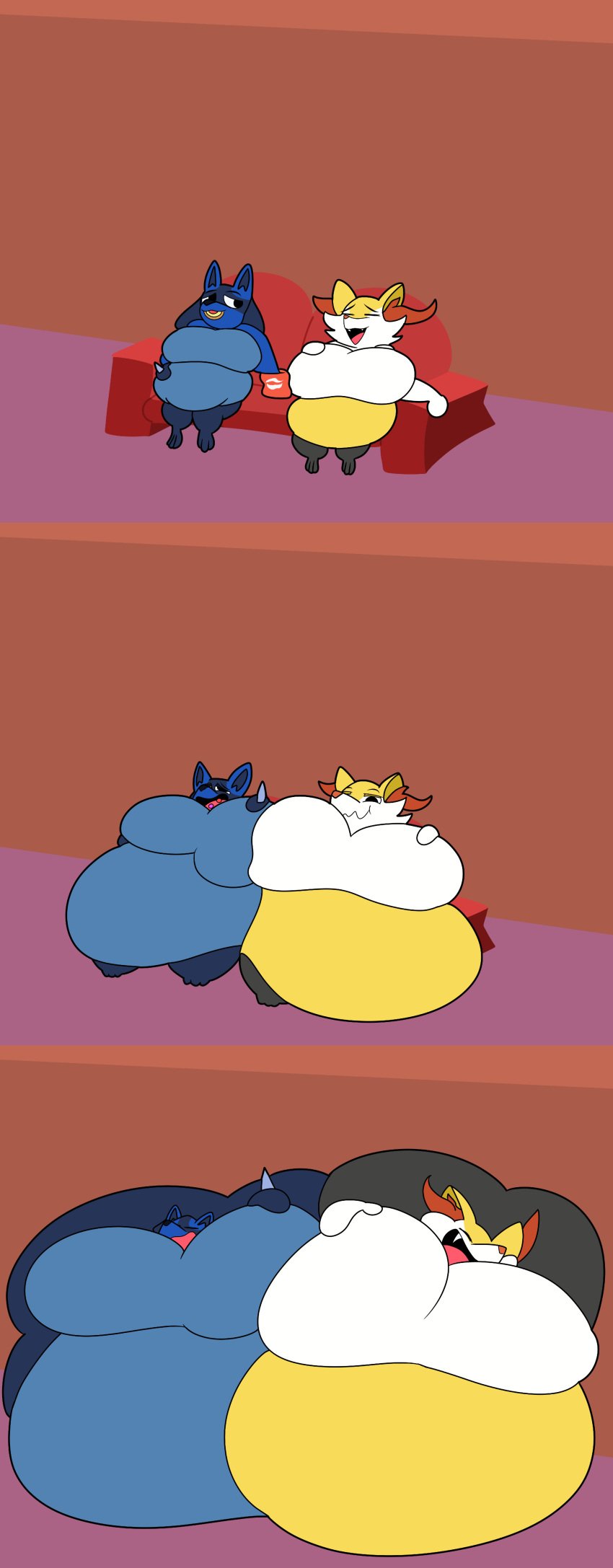 2girls bbw big_ass big_breasts braixen breasts bubble_butt cleavage female furry huge_ass huge_breasts lucario overweight pokemon pokemon_(species) ssbbw teaset_haliley thick_thighs weight_gain wide_hips