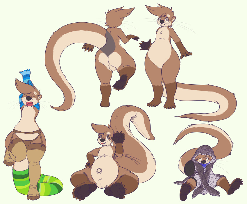 2016 5_fingers 5_toes absurd_res anthro armwear backsack balls black_nose brown_eyes brown_fur bulge clothed clothing costume eyewear feet fur glasses hi_res inflatable legwear living_inflatable looking_at_viewer male mammal mao_otter model_sheet multicolored_fur multiple_poses mustelid nude open_mouth otter pose simple_background smile solo stormdragonblue stripes teeth thick_hips toes tongue two_tone_fur underwear yawn