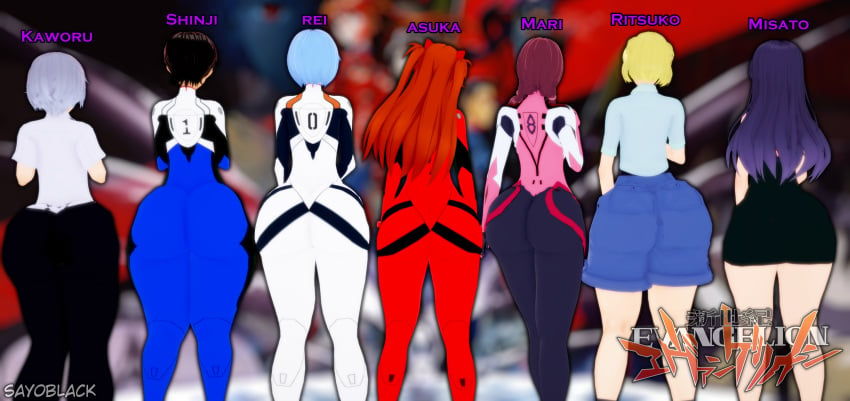 3d aged_up ass_chart ass_size_chart ass_size_difference asuka_langley_sohryu big_ass big_ass_(male) big_butt big_butt_(male) blonde_hair blue_hair brown_hair bubble_butt grey_hair kaworu_nagisa koikatsu mari_illustrious_makinami misato_katsuragi neon_genesis_evangelion plugsuit red_hair rei_ayanami ritsuko_akagi sayoblack shinji_ikari size_comparison text