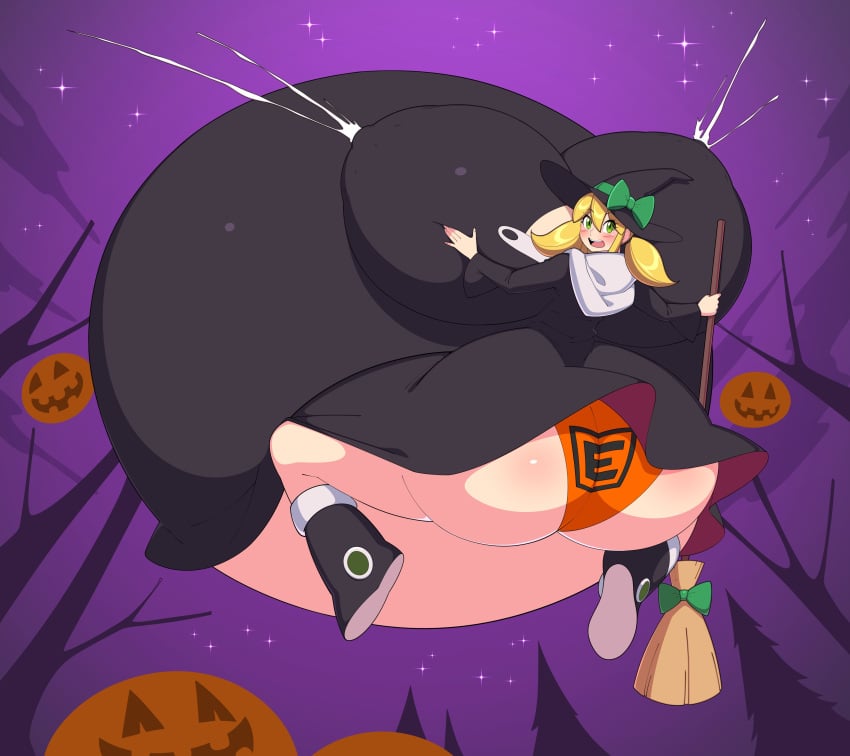 1girls belly_bigger_than_body blush breasts_bigger_than_head breasts_bigger_than_torso colossal_belly deztyle halloween hyper hyper_belly hyper_breasts hyper_pregnancy lactating lactation long_hair looking_back massive_breasts pantyshot pregnant solo_female tagme witch