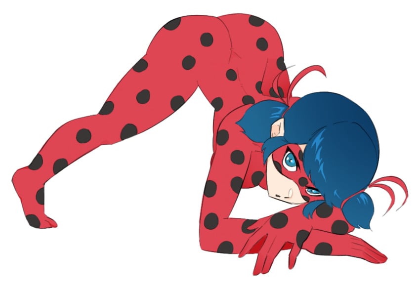 bagelfree blue_eyes blue_hair full_body jack-o'_pose jack-o_pose jackochallenge ladybug_(character) looking_at_viewer mask masked_female miraculous:_tales_of_ladybug_and_cat_noir miraculous_ladybug miraculous_ladybug_(character) skin_tight skinsuit